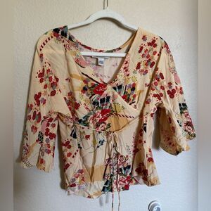 Vintage 90s Flowy Floral Boho Babydoll Top Size Medium Empire‎ Waist